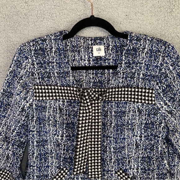 Cabi Reina 5294 21 Club Blue Matrix Women's‎ Medium Bow Tie Houndstooth Blazer - Picture 3 of 11
